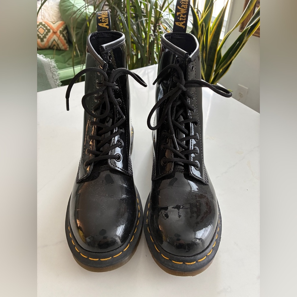 Dr. Martens Shiny Patent Leather Black Combat Boots